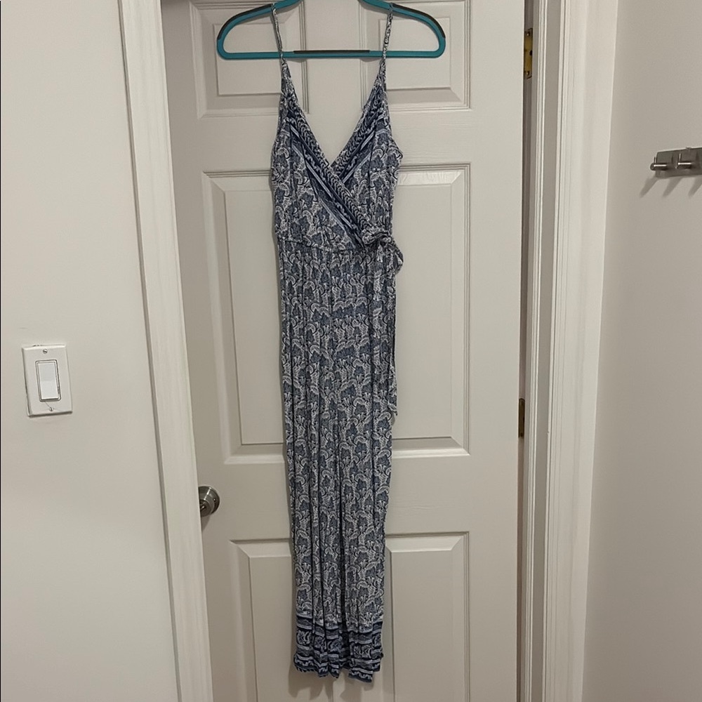 Blue and White Patterned Jumpsuit